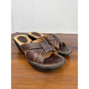 Vintage Women's Born Leather Strappy Slide Wedge Sandals Size 10